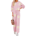 Womens Fall Winter Casual Solid Knitted 2 Piece Sets Long Sleeve Hoodie