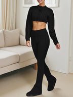 Fisoew Women'S Cable Knit Sweater Set Two Piece Outfit Cropped Cardigan and High Waist Flare Pants Casual Knitwear
