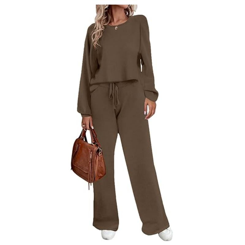 Womens Fall Winter Casual Solid Knitted 2 Piece Sets Long Sleeve Hoodie