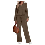 Womens Fall Winter Casual Solid Knitted 2 Piece Sets Long Sleeve Hoodie