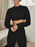 Fisoew Women'S Cable Knit Sweater Set Two Piece Outfit Cropped Cardigan and High Waist Flare Pants Casual Knitwear