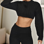 Fisoew Women'S Cable Knit Sweater Set Two Piece Outfit Cropped Cardigan and High Waist Flare Pants Casual Knitwear