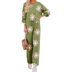 Womens Fall Winter Casual Solid Knitted 2 Piece Sets Long Sleeve Hoodie