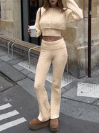 Fisoew Women'S Cable Knit Sweater Set Two Piece Outfit Cropped Cardigan and High Waist Flare Pants Casual Knitwear